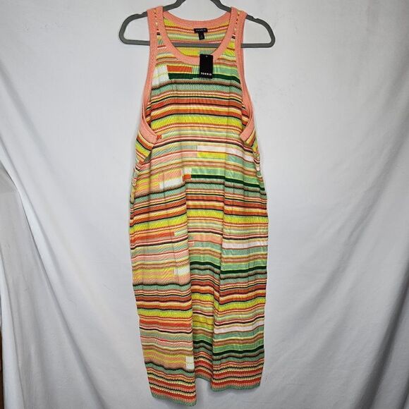 6X 30W Torrid Crochet 70s Knit Mini Sweater Dress Orange Green Sherbet Stretch c - Picture 2 of 9